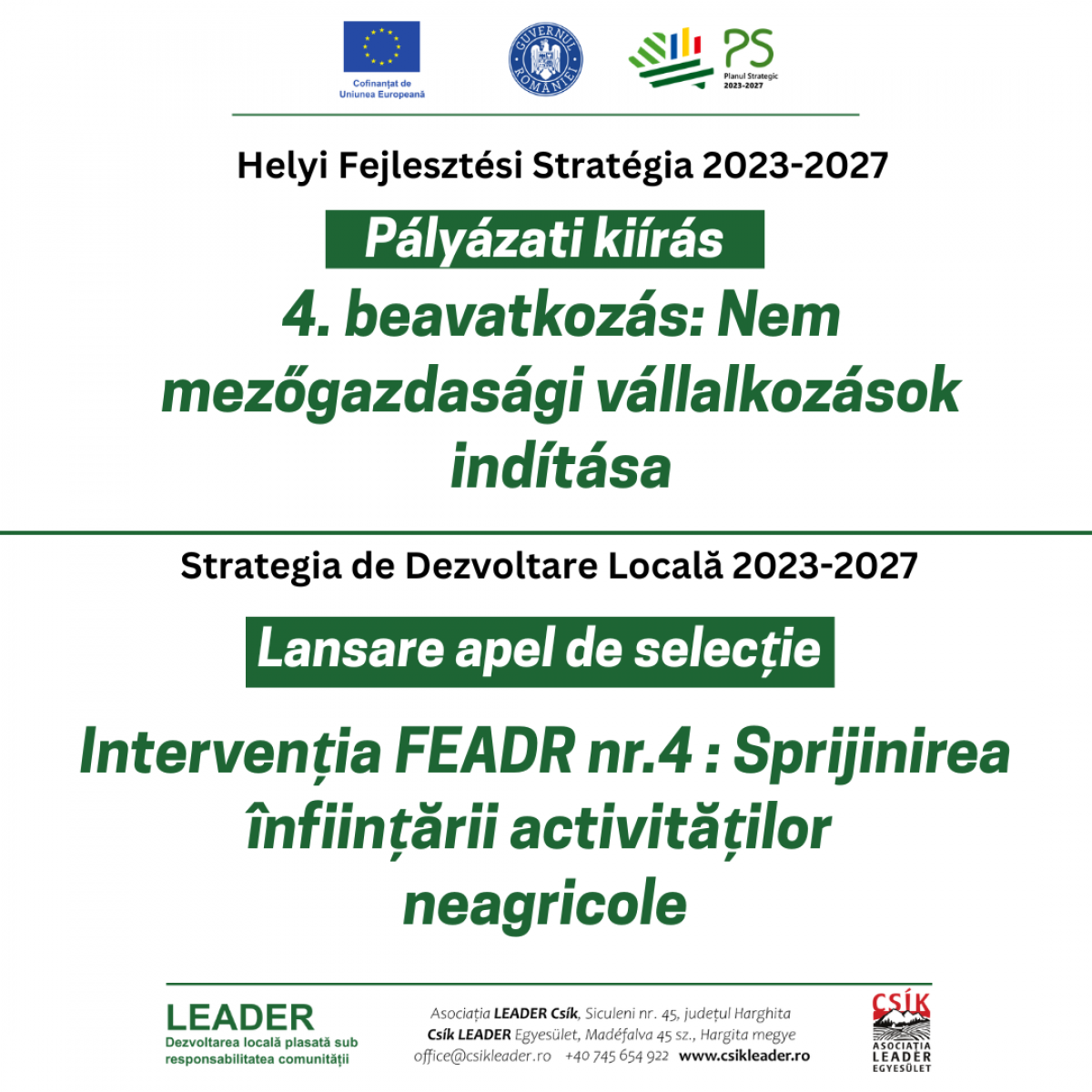 Pályázati kiírás - 4. intézkedés